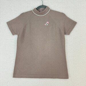 Talbott Travler Brown Mock Neck Shirt Womens Short Sleeve Back Zip Up  Size‎ M